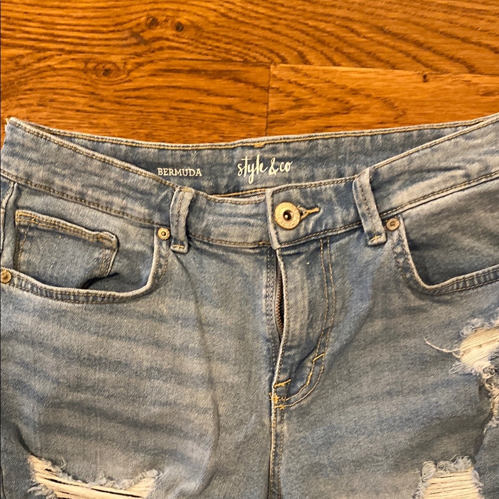 Blue Bermuda Distressed Jean shorts
